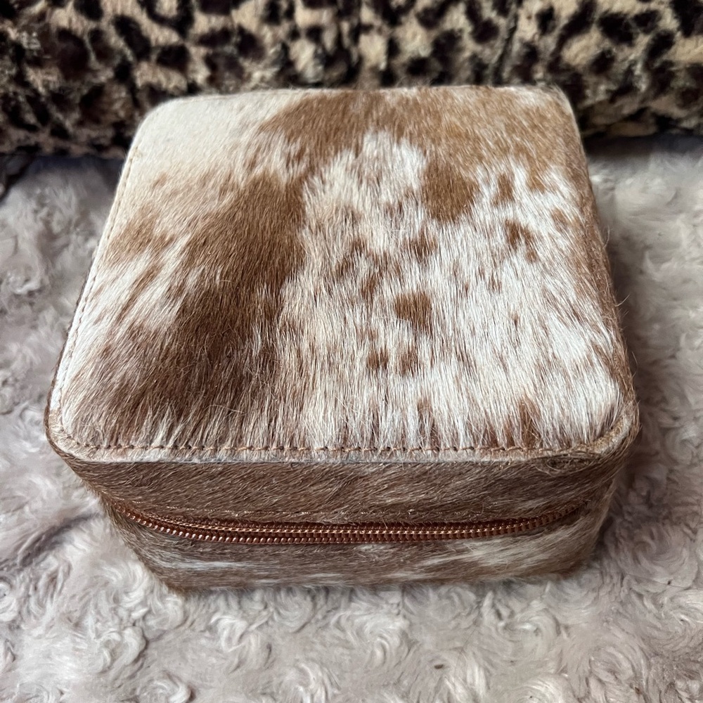 Brown and White Cowhide Jewelry Box